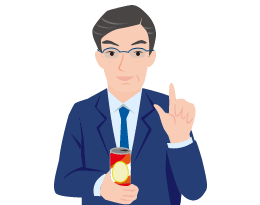缶ジュースを持ちながら疑問を投げかけている男性の図